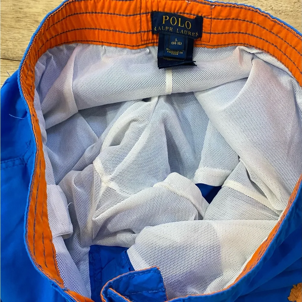Polo Ralph Lauren Big Boys’‎ Sz L (14/16) Blue/Orange Big Pony Swim Trunks